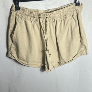 Love Tree Linen Blend Drawstring Shorts Beige Elastic Waist Casual Women’s L